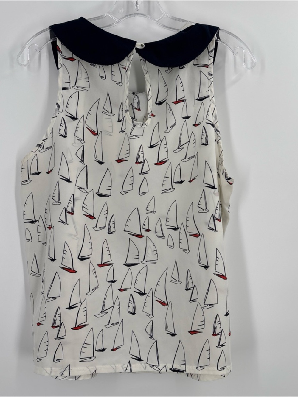 Sz XL plus sizes Forever 21 Navy and White Sailboat Print Blouse broken button - Picture 9 of 16